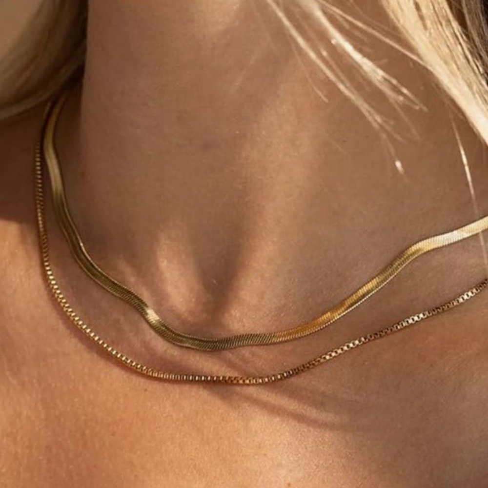 Multilayer Double Snake Chain Choker Necklace